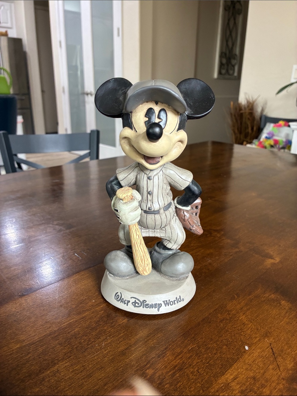 Classic Retro Disney Mickey Mouse Baseball Figurine in Gray, Cream & Brown